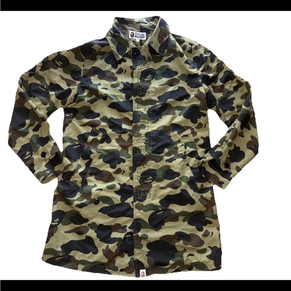 A Bathing Ape Bape Trench Coat Rain Jacket Camo Small Waterproof Rare